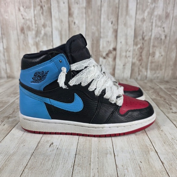 Nike Air Jordan 1 Retro High OG Sneakers Leather Blue Red‎ Black Size 6Y - Picture 1 of 8
